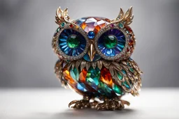 Coloured glass owl set with gemstones, glittering metal stems and gemstone leaves sharp focus elegant extremely detailed intricate very attractive beautiful dynamic lighting fantastic view crisp quality exquisite detail gems and jewels S<AI in sunshine Weight:1 Professional photography, bokeh, natural lighting, canon lens, shot on dslr 64 megapixels sharp focus Weight:0.9