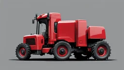 side of a modern closed cab tractor(red) with black wheels, digital illustration