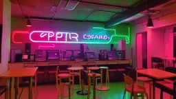 cybercafe with neon lights
