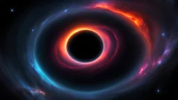 orbiting a black hole from a trillion miles away, peaceful, colorful, dark, ominous, beautiful abyss,