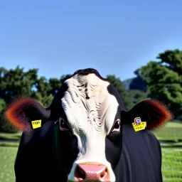 A cow wearing a suit and tie