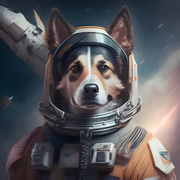 portrait of male dog-person as a space fighter