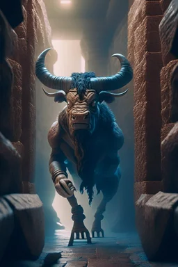 minotaur in labyrinth, high detail, 8k, cinematic, depth of field, art