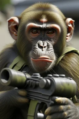 Show me angry monkey, but this monkey has in left hand AK - 47.