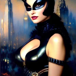 portrait beautiful face CatWoman,busty,ancient metal armor balanciaga fashion clothe painting by gaston bussiere, greg rutkowski, yoji shinkawa, yoshitaka amano, tsutomu nihei, donato giancola, tim hildebrandt, oil on canvas, cinematic composition, extreme detail,fit full head inside picture,16k