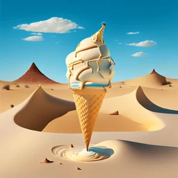 an ice cream in the desert in the style of dalì