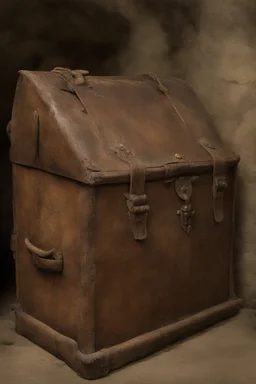 in the BASEMENT there is an old, broken brown oblong leather chest with short handles, from which gold coins from the time of Catherine the Great fall out. The ancient coat of arms of tsarist Russia, the double-headed eagle, is BARELY VISIBLE on the bag. There are a lot of broken bricks and earth around the bag. All in high quality 8K