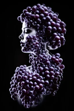 woman made of grapes and wine, x-ray style, black background