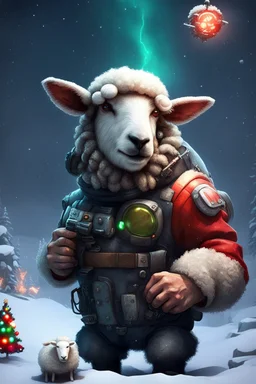 super merry xmas sweet dreams of the neanderthal space cadet strangle hold cyberpunk sheep xmas with club and cave fire in the style of fallout 4