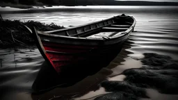 black and bloody lake ghost small boat on the beach horror