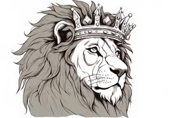 Lion with kings crown on his head.side view