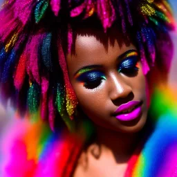 full body shot, masterpiece, best quality, one boy, one girl, one mother, one father, dark skinned, sparkling eyes, fluorescent skin, colorful makeup, afro, highly detailed body, sun light, 4K, RAW, depth of field, high contrast, realistic details, 24mm