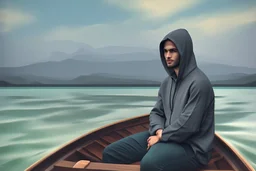 Modern man in a boat wearing hoodie by Andrea del Sarto