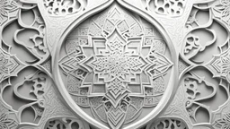 Hyper Realistic Beautiful Perfect-Symmetrical-Light-Grey Islamic Pattern Design On White Background.