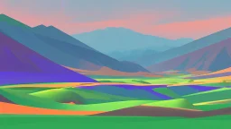 A drawing of a landscape, color gradients, Different art techniques