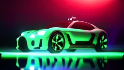 alien tech sports car, unusual neon lighting, high velocity, 64k, dystopian, vray, steampunk