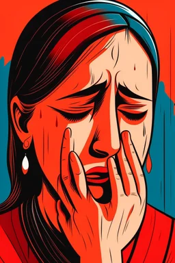 Create an illustration of a woman crying demanding justice warnanya soft