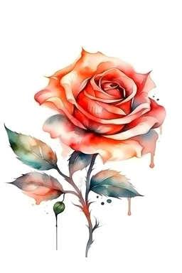 watercolor tattoo of a rose, isolated on a white background