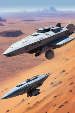 [high res photo by Jean-Claude Meziere with Kupka's palette] Ensign Williams, driven by an unexplained urge, followed her instincts and ventured outside the secured areas of the USS Enterprise in a shuttlecraft. Flying over the desolate, desert-like surface of the uncharted Class M planet, she left behind the familiar mountains and entered a barren landscape that seemed to stretch endlessly. Dust devils danced across the plains, and ancient rock formations stood as silent sentinels of the planet
