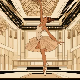 a ballerina in an Art Deco ballroom, by artist "Ingrid Umber",by artist "Sienna Lamberts"