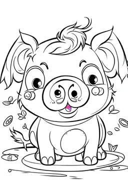 outline art for cute baby pig coloring page for kids, white background, sketch style, full body, only use outline, cartoon style, clean line art, no shadows, clear and well outlined