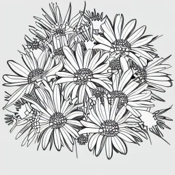 illustration of a bouquet of white daisies, digital illustration, fine lineart, vector art, photoshop, plain solid color background, minimalist art