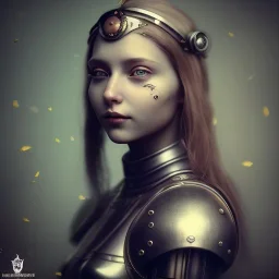 a cute smiling girl with her husband in medieval armor with a tattoo in her face, michelangelo painting, steam punk, scary, horror, realistic, made in octane, cinematic, ultra-realistic, extremely detailed octane rendering, 8K, VRAY Super Real ar 2:3, dof photorealistic futuristic 50mm lens hard lighting dark gray tintype photograph, realistic lighting, sephia colors