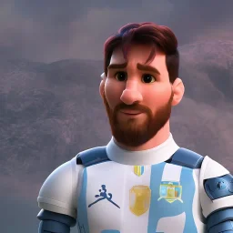 portrait,lionel messi robot, wearing argentina, post-apocalyptic in a football stadium, realistic, intriacte detail, sci-fi fantasy style, volumetric lighting, particales,highly detailed,cinamatic, deep colours,8k