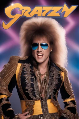 What Elvis Presley would look like if he were in a 1980s, big hair, glam rock band that wears facial makeup and crazy costumes