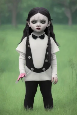 Wednesday Addams toddler, full body, bokeh, hyper realistic