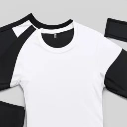 Folded traning T-shirt, top view, flat lay, realistic, male active wear, black breathable material, short sleeves round neck