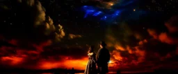 romantic night sky, rembrandt style