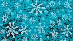 A cyan snowy tundra with falling snowflakes designed in Navajo baskets painted by Frank Wilson