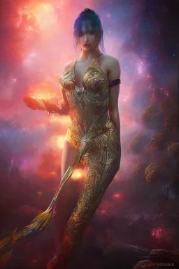 Full body portrait, painting, medium shot lady style of visionary art