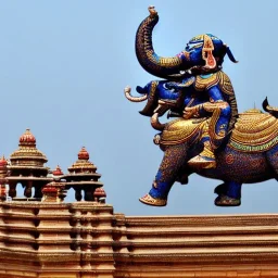 vishnu riding a flying elephant over vidhana soudha