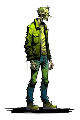 zombie, illustration, full body, standing, mean,, looking sideways,
