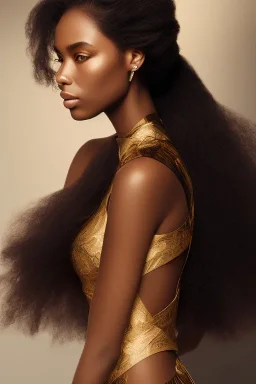 A black woman with long hair, fantasy setting, ethereal, soft lighting