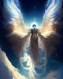 A majestic, celestial being, whose vast wings span the heavens and whose presence fills the sky with light and wonder.