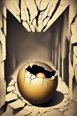 a haunting image of an embryonic human emerging from a cracked egg