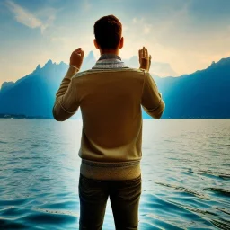 Man from behind is watching on tbe Lake Garda in Italy