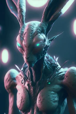 Bunny man humanoid alien,hyper detailed, digital art, trending in artstation, cinematic lighting, studio quality, smooth render, unreal engine 5 rendered, octane rendered