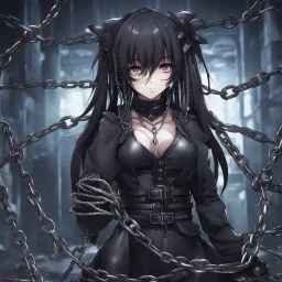 dark anime gilr with a chains in abism