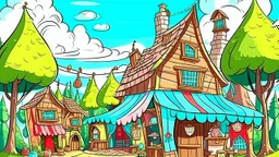 fantasy cartoon illustration: the most beautiful handkerchief store in the village