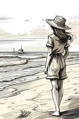 Sketsa gadis di tepi pantai