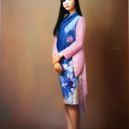 Full body portrait, painting, medium shot lady OshareKei