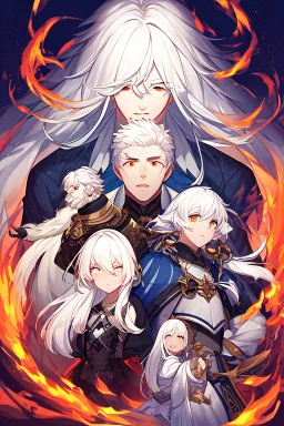 A 16-year old boy, white hair, pretty, with the wild fire in his eyes, dark rings under his eyes