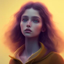 Portrait of cute girl,curl hair, harry potter style,Fantasy art, yellow clothes, octane render