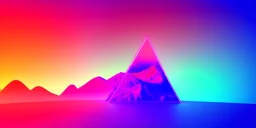 3d rendering. Abstract futuristic neon background. Fantastic landscape with glowing geometric triangular frame and mountains