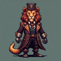 Pixel Art, Videogame Final Boss, Anthropomorphic Lion in a Steampunk outfit