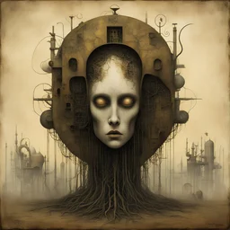 Abyss of organic and mechanical forms, the abandoned sideshow, Gabriel Pacheco and Zdzislaw Beksinski deliver a surreal masterpiece, rich colors, sinister, creepy, sharp focus, dark shines, asymmetric, additional surreal style by Desmond Morris